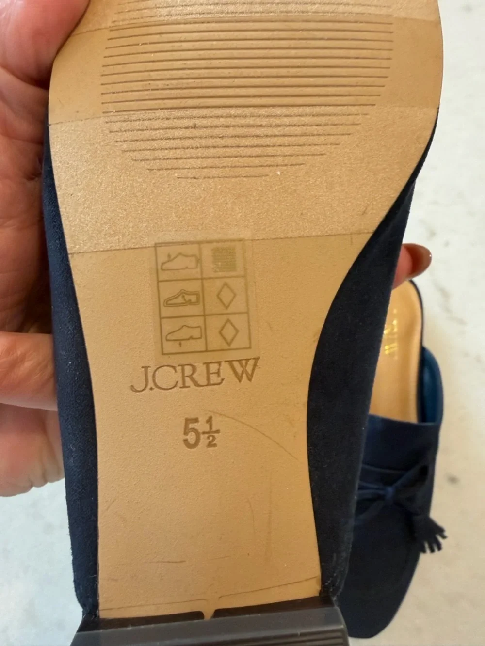 J CREW! Women's Navy Tassel Backless Loafers! Versatile !! 5.5